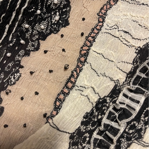 Alberto Makali Vintage 1990's Black & Tan Ruffle Lace Beaded Cottagecore Prarie - Picture 11 of 16